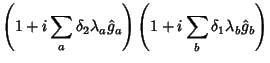 $\displaystyle \left(1+i\sum_a\delta_2\lambda_a
\hat{g}_a\right)\left(1+i\sum_b\delta_1\lambda_b\hat{g}_b\right)$
